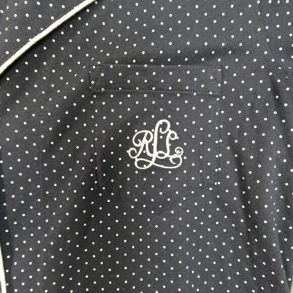 Ralph Lauren Pajama Top Womens Medium Monogrammed Polka Dot Navy Button Up Cozy - Picture 2 of 9